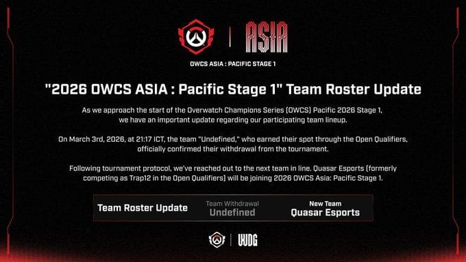 📝 Quasar Esports replace Undefined in OWCS Pacific